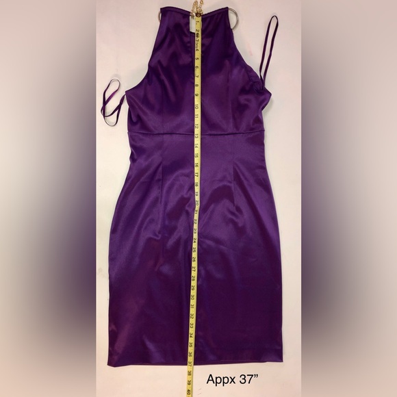 Eliza J Chain Strap Pleated Cocktail Dress Purple (8) - Picture 12 of 17